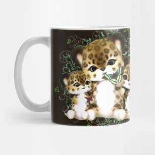 Three Kitty Cats Playing with Butterflies and floral background Mug